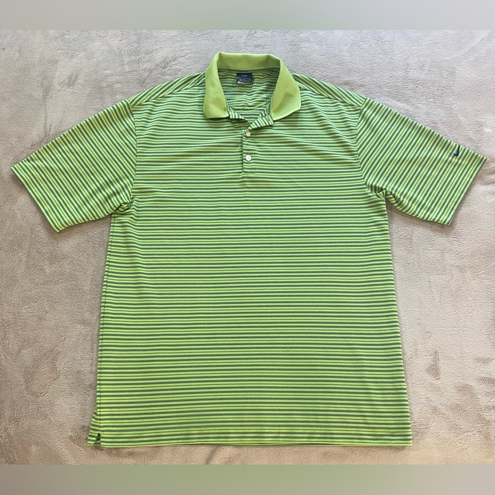Nike Golf Dri-Fit UV Polo Shirt Men’s Large Green Blue Striped Performance